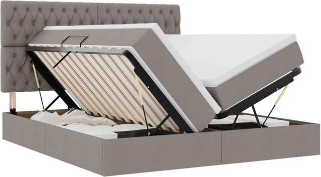vidaXL Bett mit Kopfteil und LED-Lichtleisten in Taupe, B/T: 180 x 200 cm - Bild 1