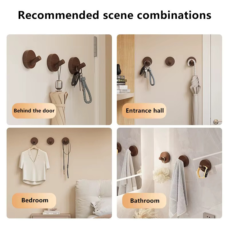 Selbstklebende Wandhaken aus Holz von JETTING in Braun zum Aufhängen von Kleidung, Handtüchern und Taschen - Bild 2