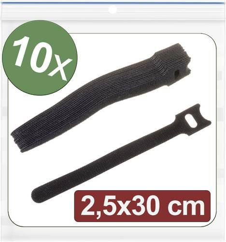 Quadrios Klettkabelbinder 24CA317 zum Bündeln, Schwarz, 10 Stück, Länge: 300 mm, Breite: 25 mm - Bild 1