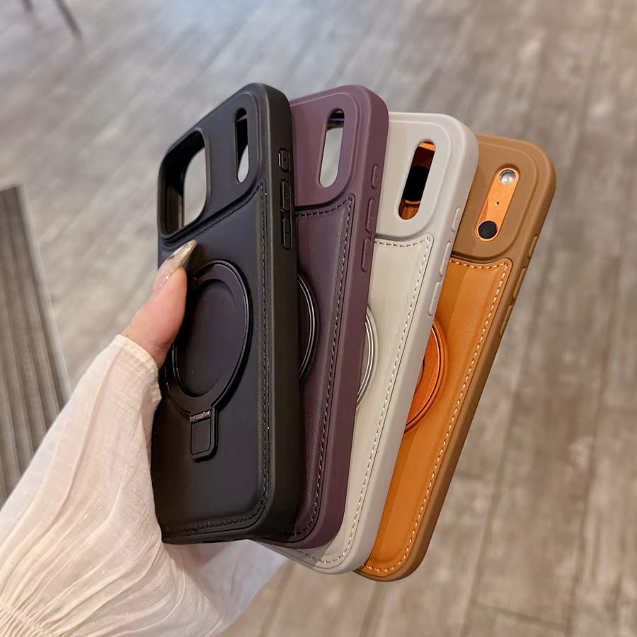 Xeber Business Leder Schutzhülle mit Magnetischer MagSafe Halterung und Ständer für iPhone 17 16 15 14 13 12 Pro Max in Schwarz und Grau - Bild 1