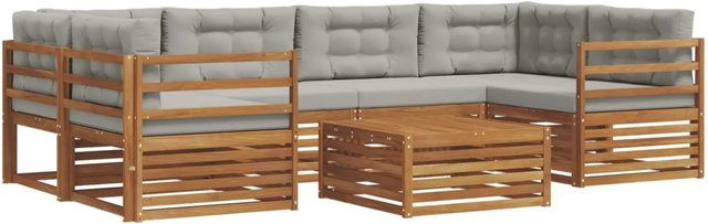vidaXL Outdoor-Sofagarnitur aus Akazienholz mit Kissen, 21-teiliges Set, Natur und Hellgrau - Bild 1