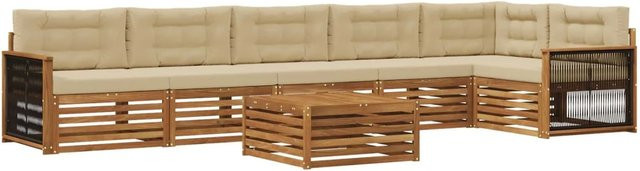 vidaXL Outdoor-Sofagarnitur in L-Form aus Akazienholz mit 7 Kissen in Natur und Beige - Bild 1