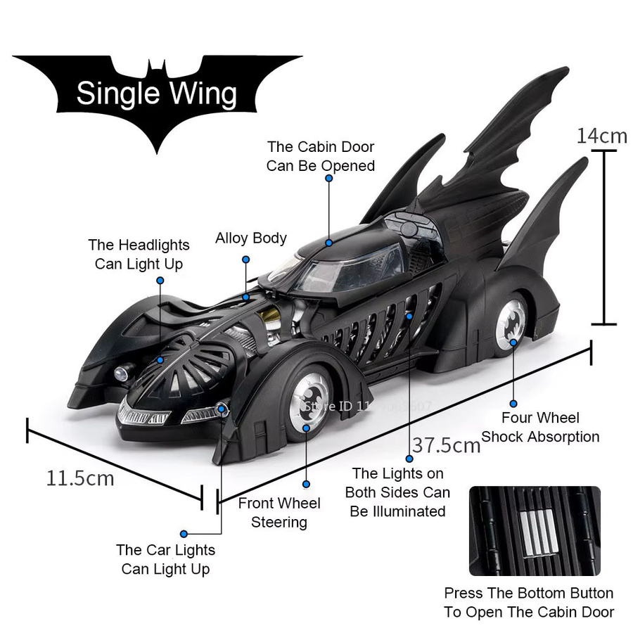 XMD Batmobil-Modellauto, Batman, Maßstab 1:18, Licht, Tür geöffnet - Bild 2