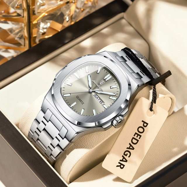 POEDAGAR Armbanduhr Quarz, Edelstahl, Silber, Herren - Bild 1