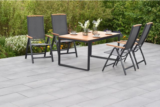 Merxx Gartenmöbelset Siena 5-teilig aus Akazie und Aluminium mit ausziehbarem Tisch und Klappsesseln in Grau - Bild 1