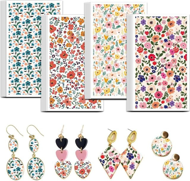 Mixed Flower Clay Transferpapier Set mit 4 floralen Designs, 24 Stück bunte Transferblätter für Polymer Clay - Bild 1