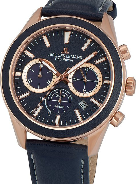 Jacques Lemans Herrenuhr, Solar, Edelstahl, 44 mm, Blau, Leder - Bild 1