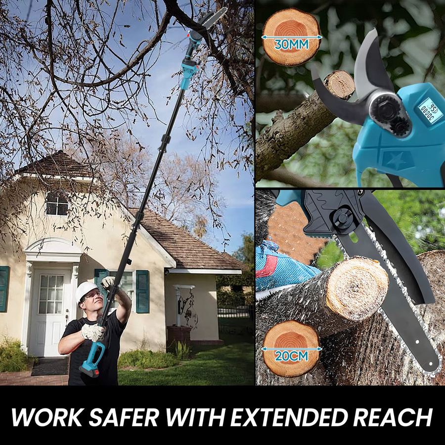 3-in-1 Bürstenlose Teleskop-Elektrokettensäge mit Gartenschere für Makita 21V Akku, Blau - Bild 7