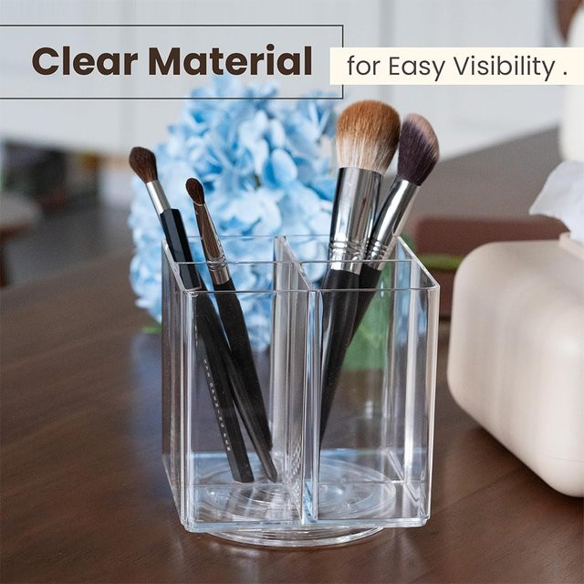 Drehbarer Make-up-Pinsel-Organizer aus transparentem Kunststoff als multifunktionale Aufbewahrungsbox für Schminktisch und Büro - Bild 1