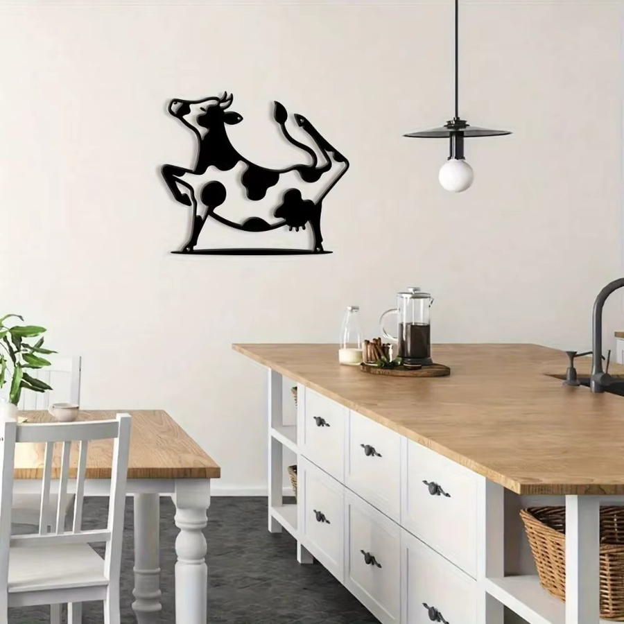 CIFBUY 3D Tanzende Kuh Wandkunst aus Metall in Schwarz als rustikale Farmhaus-Hängedekoration - Bild 3