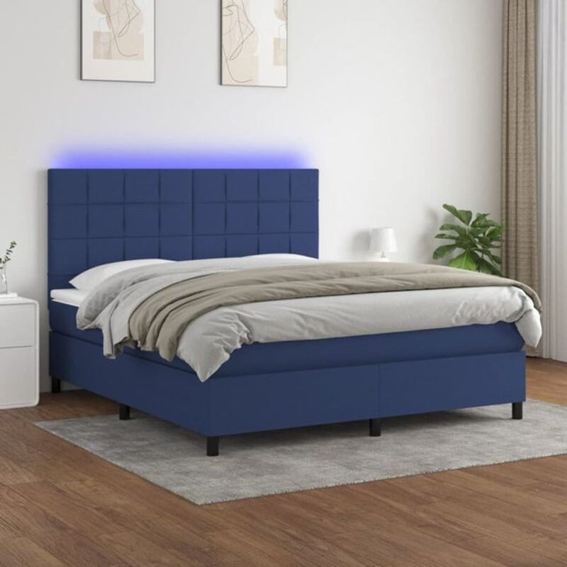 Vidaxl Boxspringbett mit Matratze aus Stoff in Blau, Modernes Polsterbett B/T/H: 160 x 200 x 118 cm - Bild 1