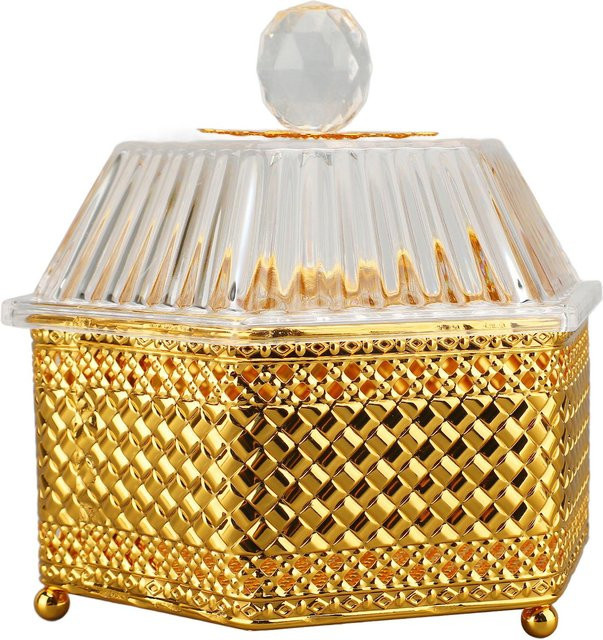 Exquisit Bonboniere aus Glas und Acryl mit Metall-Deckel im Retro-Design, Farbe: Beige/Gold - Bild 1