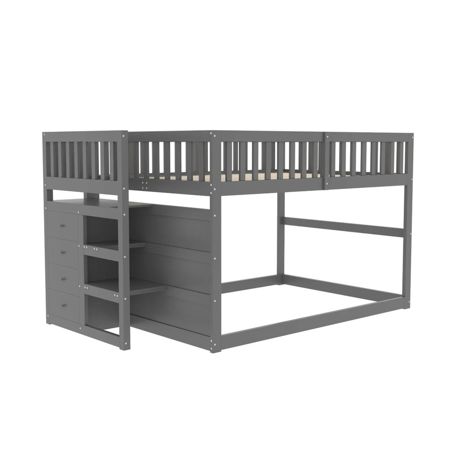 Merax Etagenbett für Kinder in Grau und Weiß mit Stauraum und Treppe aus Holz und MDF, B/T/H: 200 x 140 x 145 cm - Bild 2