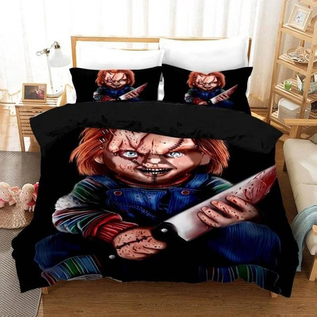 Chucky Horrorfilm Child Of Play Bettwäsche-Set mit Bettbezug und Kissenbezug, Farbe Schwarz, B/H: 135 x 200 cm - Bild 1