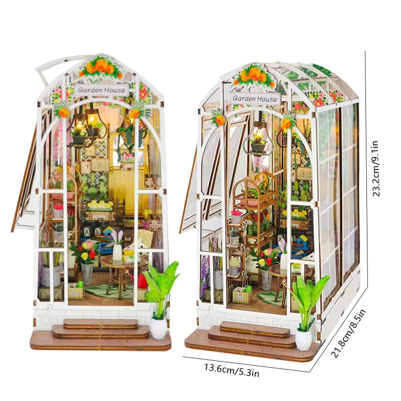 Battoom DIY Puppenhaus Miniatur-Bausatz aus Holz als Buchnischen-Einsatz mit LED-Beleuchtung - Bild 5