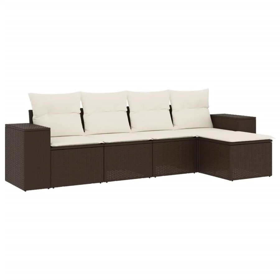 vidaXL 5-tlg. Garten-Sofagarnitur aus Polyrattan in Braun mit UV-beständigen Kissen und pulverbeschichtetem Stahlgestell - Bild 2