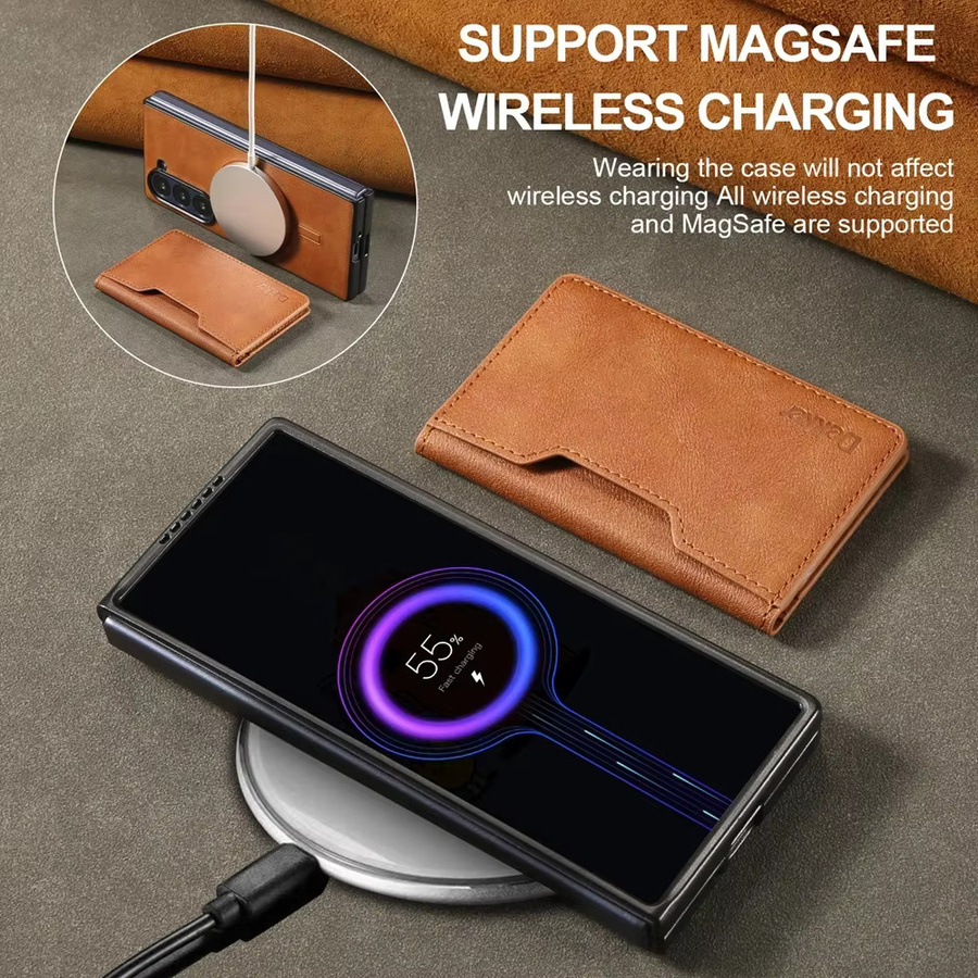 2-in-1 Magnetische Leder-Brieftaschen-Handyhülle mit kabellosem Ladegerät für Samsung Galaxy Z Fold (kompatibel mit Z Fold 8 Ultra, 7, 6, 5, 4, 3) in Braun - Bild 3