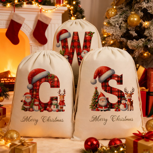 Weihnachtssack aus weißem Bio-Textil mit Kordelzug für Kinder und Babys - Bild 1
