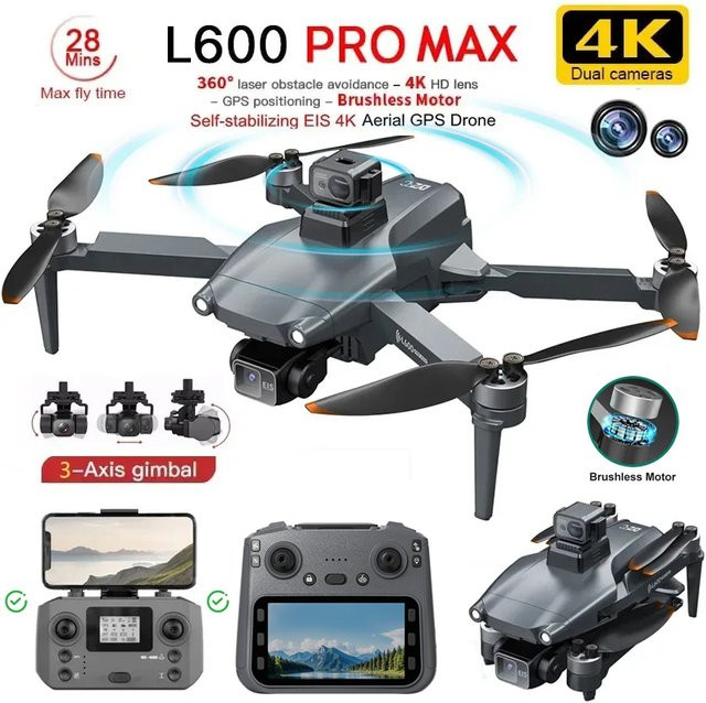 WDSZKMYF L600 Pro MAX Drohne mit 8K HD Kamera, 3-Achsen Gimbal, GPS, Hindernisvermeidung und 5G WIFI FPV, Grau - Bild 1