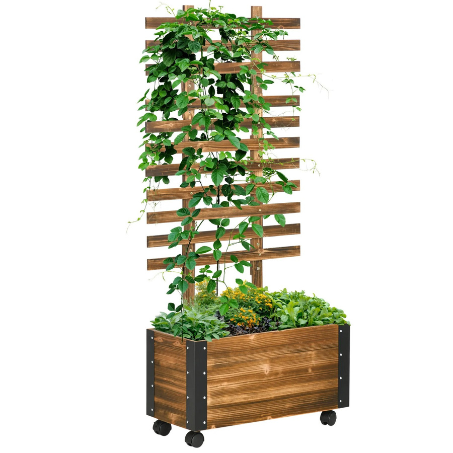 Outsunny Hochbeet aus verkohltem Tannenholz mit Rankgitter und Rollen, H x B x T: 147 x 65 x 31 cm - Bild 3