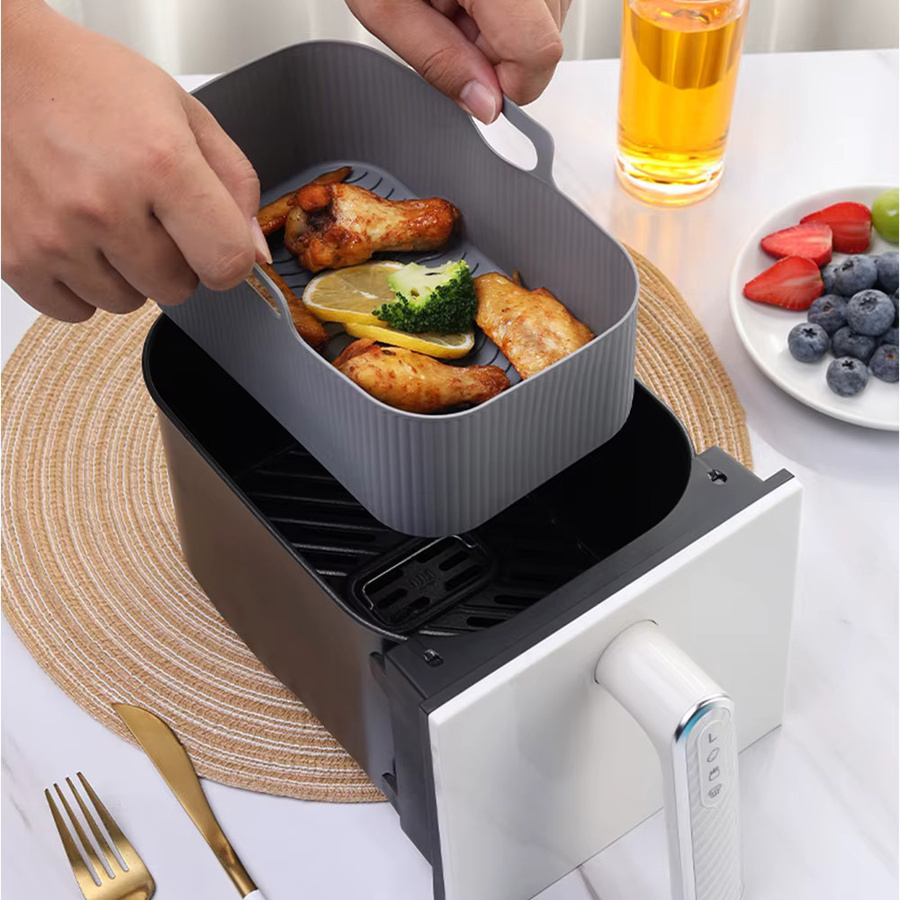 2er-Set wiederverwendbare Silikon Backformen für Ninja Air Fryer mit Dual-Korb, rechteckig, Blau - Bild 3