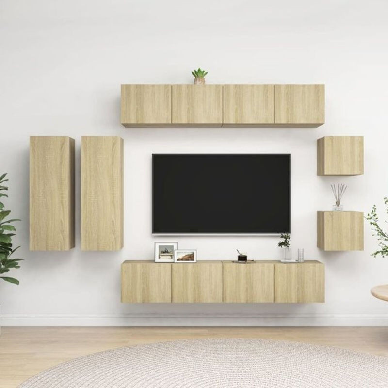 Vidaxl 8-teiliges TV-Schrank-Set in Sonoma-Eiche Natur Braun aus Holzwerkstoff im skandinavischen Design - Bild 1