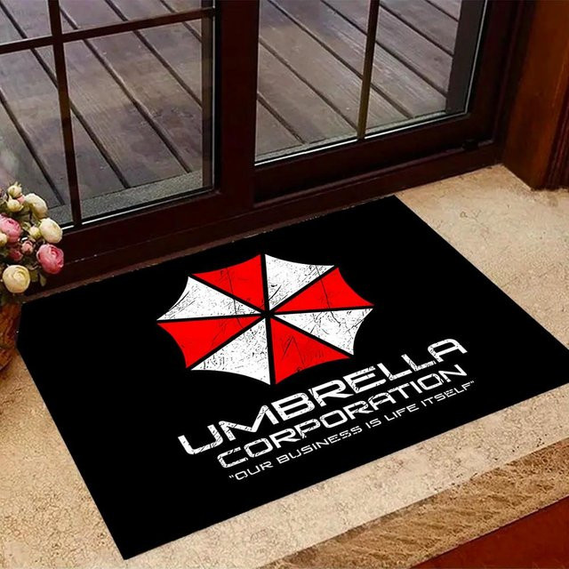 Anti-Rutsch-Teppich mit Umbrella Corporation Logo von NostalgicHub, Polyester, Schwarz, B: 90 cm, T: 60 cm - Bild 1