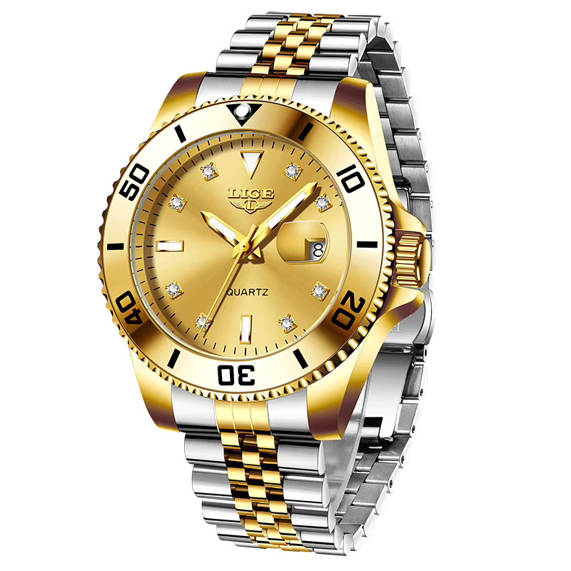 LIGE Armbanduhr Edelstahl, Quarz, Herren, Gold - Bild 7