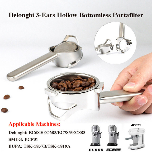 Delonghi 3-Ohr-Nacktkaffeefilter aus Edelstahl mit hohlem Boden, Silber, Durchmesser: 51 mm - Bild 1