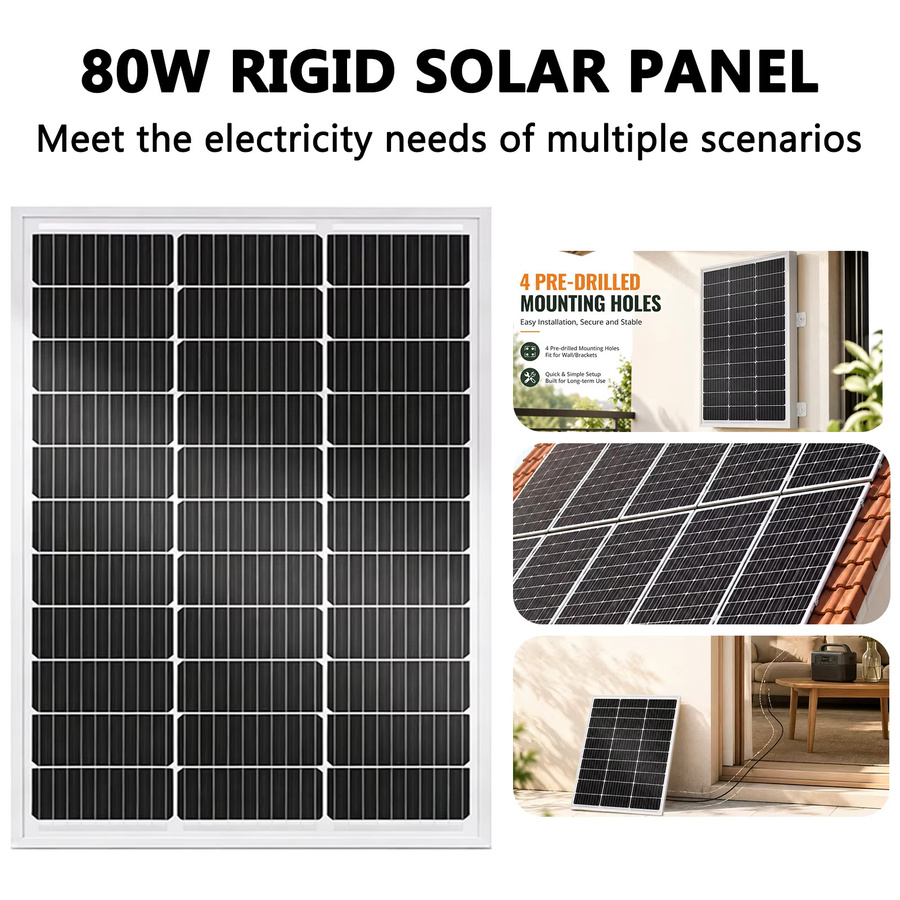 CHUBAN 80W Starres Solarmodul mit 5 Meter Verlängerungskabel, Wasserdichtes Solarladegerät für Balkon PV-System, Wohnmobil und Outdoor - Bild 5