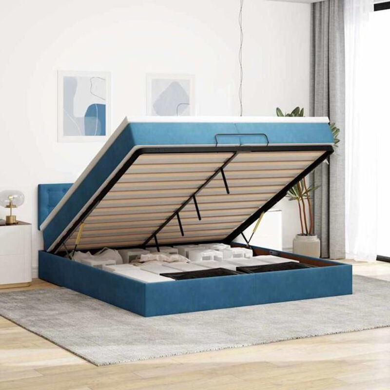vidaxl Ottoman Polsterbett mit Matratze aus Samt in Dunkelblau B/T: 200 x 200 cm - Bild 1