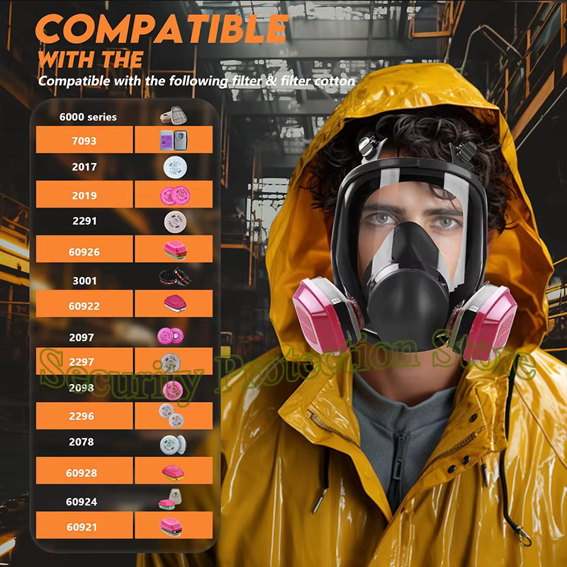 6800 Vollgesichts-Atemschutzmaske mit Filtern 60921 und 2097 für Staub und Chemikalien inklusive Antibeschlag-Farbspray - Bild 4