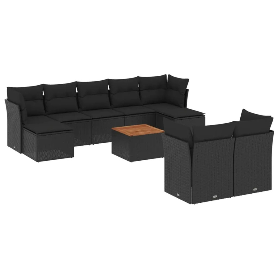 vidaXL 10-tlg Garten-Sofagarnitur aus Poly Rattan und Akazienholz in Schwarz mit Kissen Modell 95 - Bild 2