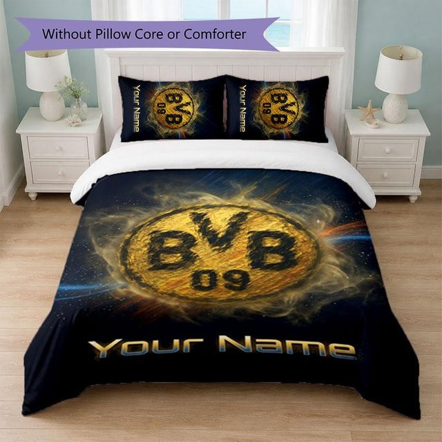 Personalisierte Borussia Dortmund Bettwäsche mit individuellem Namen, Set aus 1 Bettbezug und 2 Kissenbezügen, Farbe Schwarz, B/H: 180 x 210 cm - Bild 1