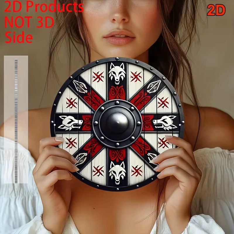 Potdemiel Wikinger Wolf Totem Wandkunst aus Aluminium, rundes Wolfskopfschild Design in Rot und Schwarz, Durchmesser: 20,32 cm - Bild 3