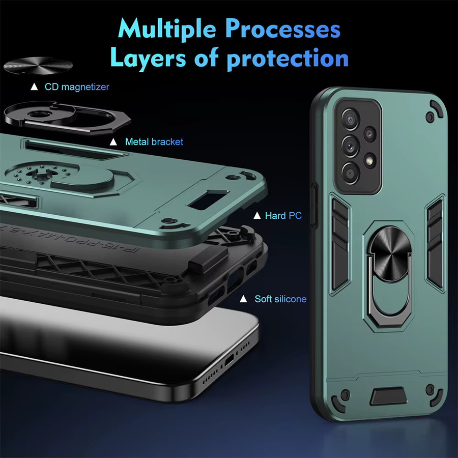 Stoßfeste magnetische Handyhülle für Samsung Galaxy Modelle mit Metallring in Schwarz und Grün - Bild 3