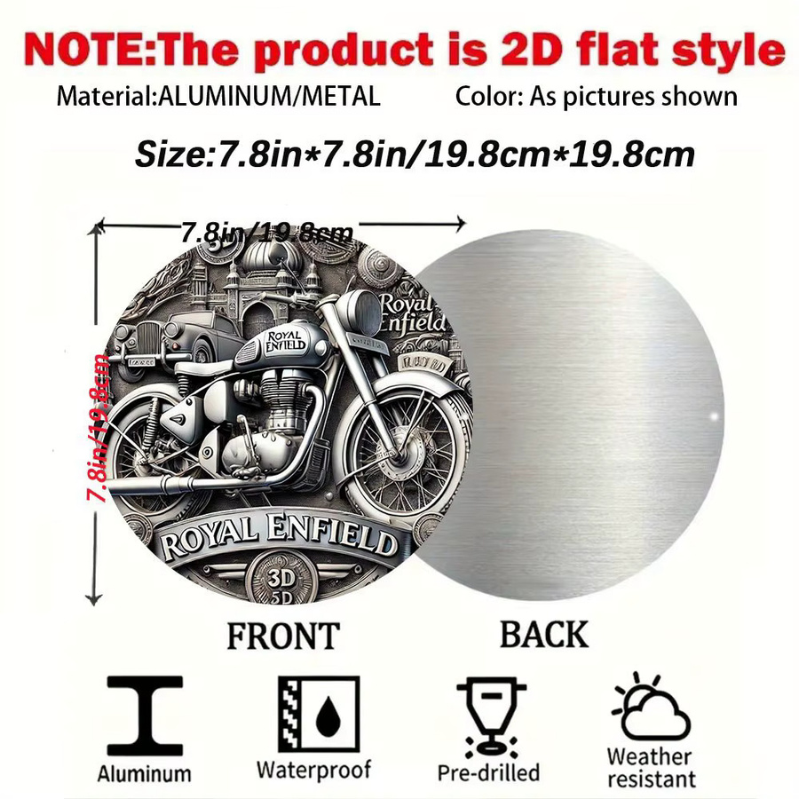Royal Enfield Motorradabzeichen Vintage Aluminium-Metallschild in Schwarz, B/H: 20 x 20 cm - Bild 2