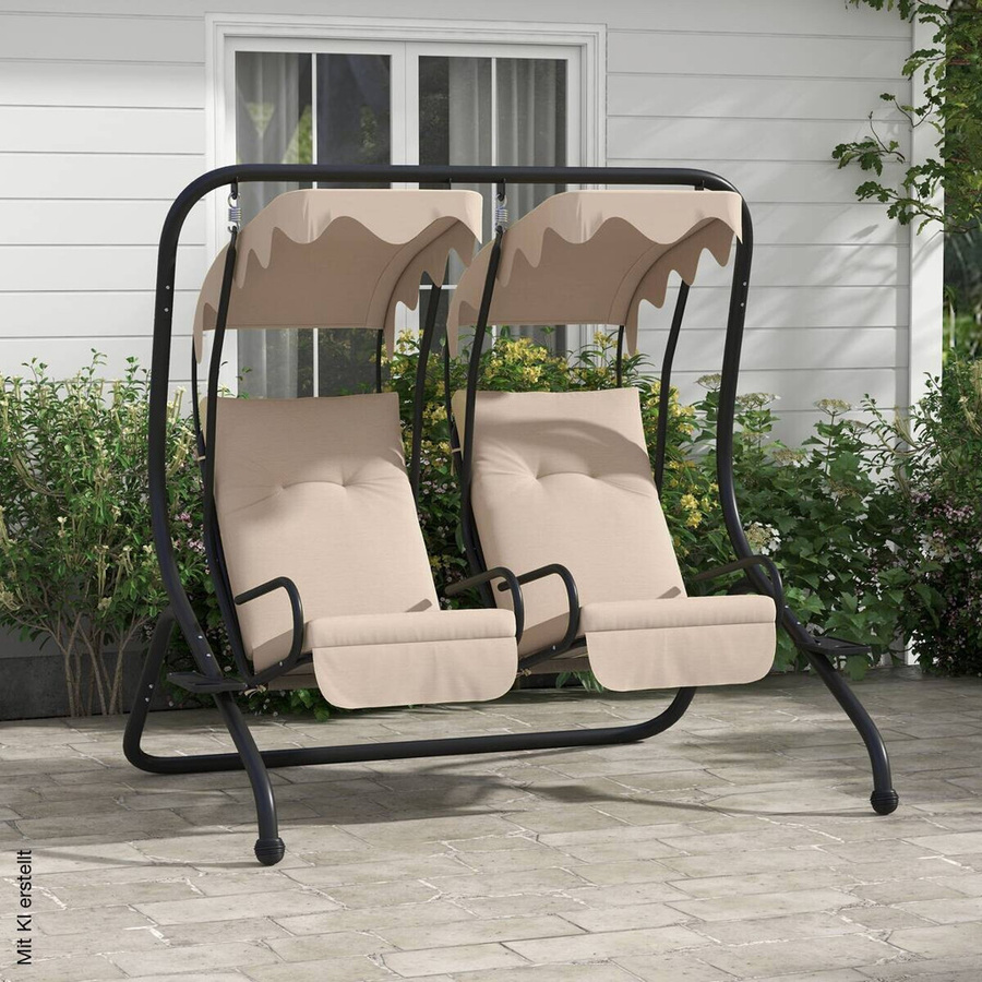 Outsunny Hollywoodschaukel beige mit Sonnendach und Kissen, B/H/L: 136 x 170 x 170 cm - Bild 3