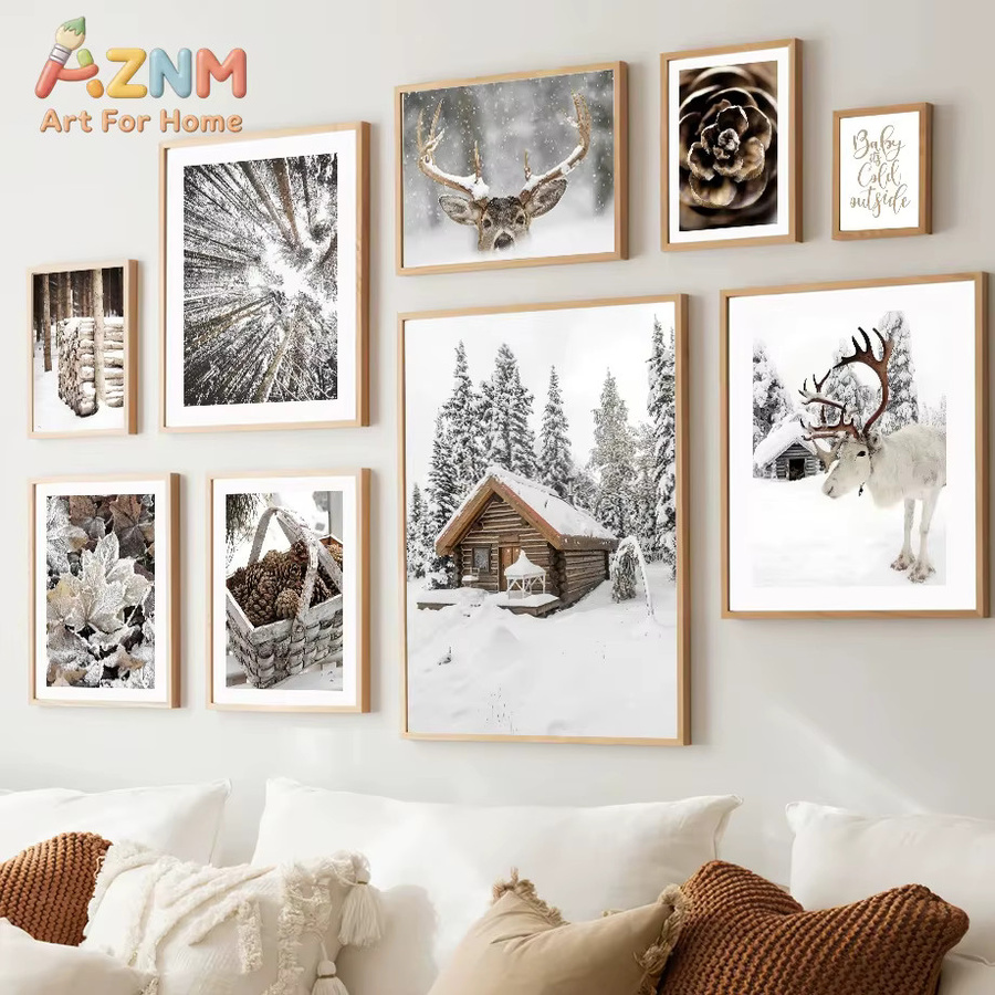 AZNM Leinwandposter Elch im Kiefernwald Winter Nordische Dekoration Mehrfarbig - Bild 2