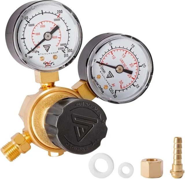 STAHLWERK Mini Druckminderer Druckregler aus Messing für Argon CO2 Mix mit 200 Bar - Bild 1