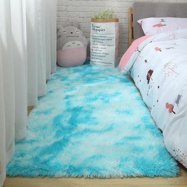 Flauschiger Teppich von Yiran Furniture in Blau, Modernes Design mit Streifen, B/B/H: 60 x 40 cm - Bild 1