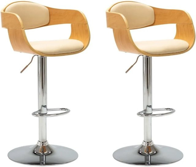 vidaXL Barhocker 2er Set in Cremeweiß aus Bugholz und Kunstleder mit verchromtem Metallgestell - Bild 1