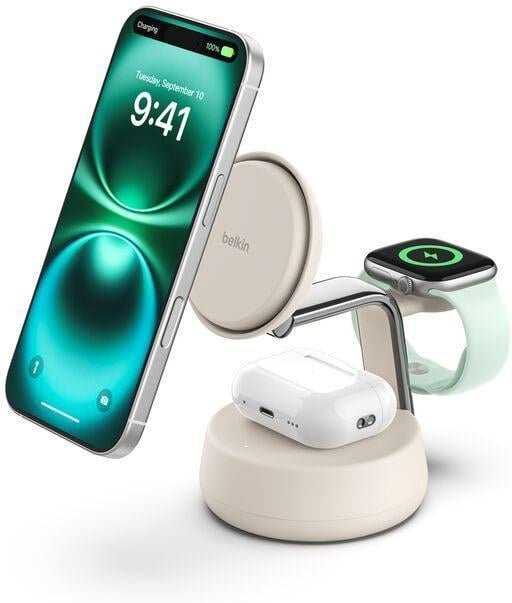 Belkin UltraCharge Pro Magnetische 3-in-1-Ladestation mit Qi2 (25 W), weiß - Bild 1