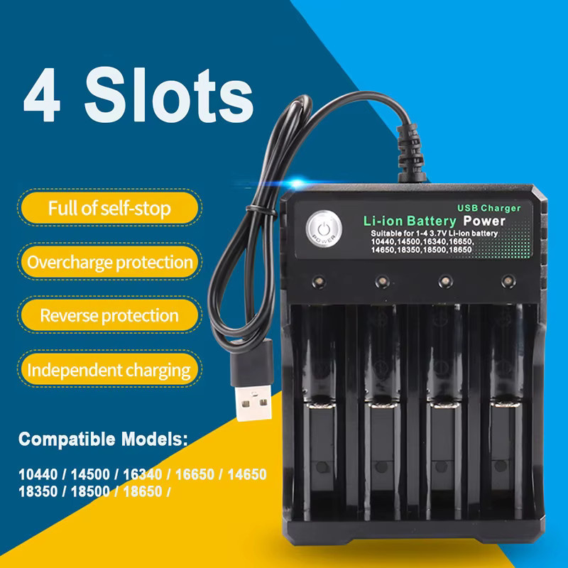 BRYNTHORX Tragbares USB Li-Ion Akku-Ladegerät für 18650 26650 14500 14650 16340 18350 Akkus, Schwarz - Bild 5