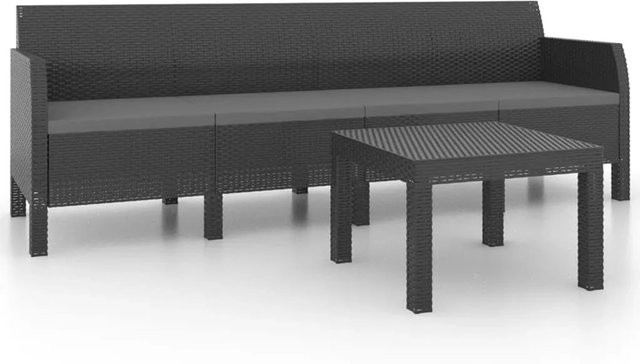 vidaXL 2-tlg Garten-Lounge-Set aus Polyrattan mit Kissen in Anthrazit - Bild 1