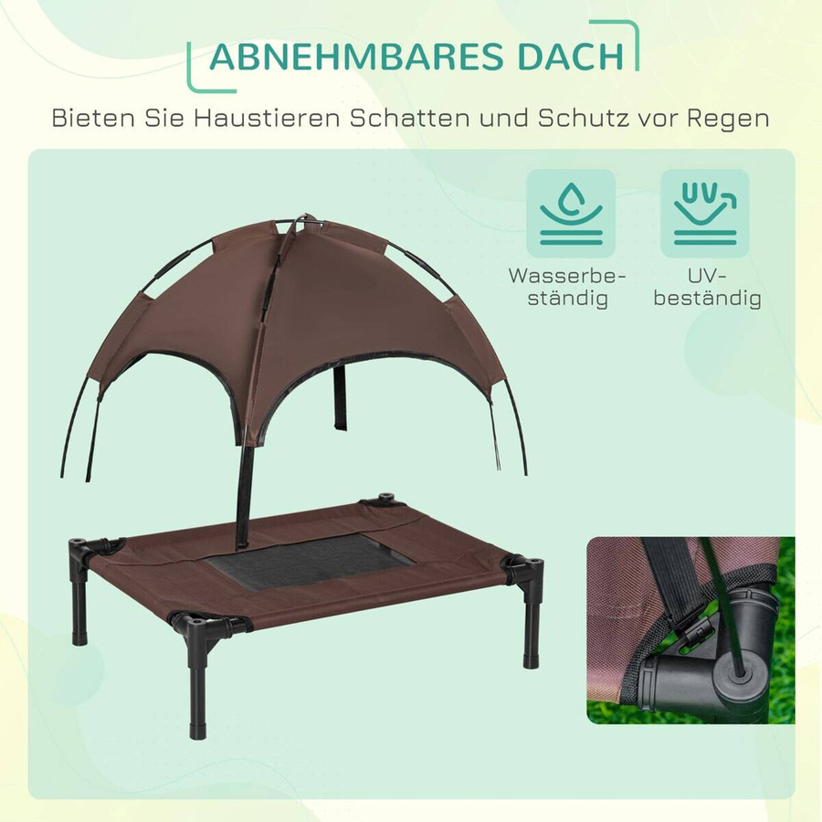 PawHut Erhöhtes Hundebett mit Baldachin aus Oxford-Gewebe und Metall, Farbe: Kaffee/Schwarz, B/H/L: 46 x 62 x 46 cm - Bild 3