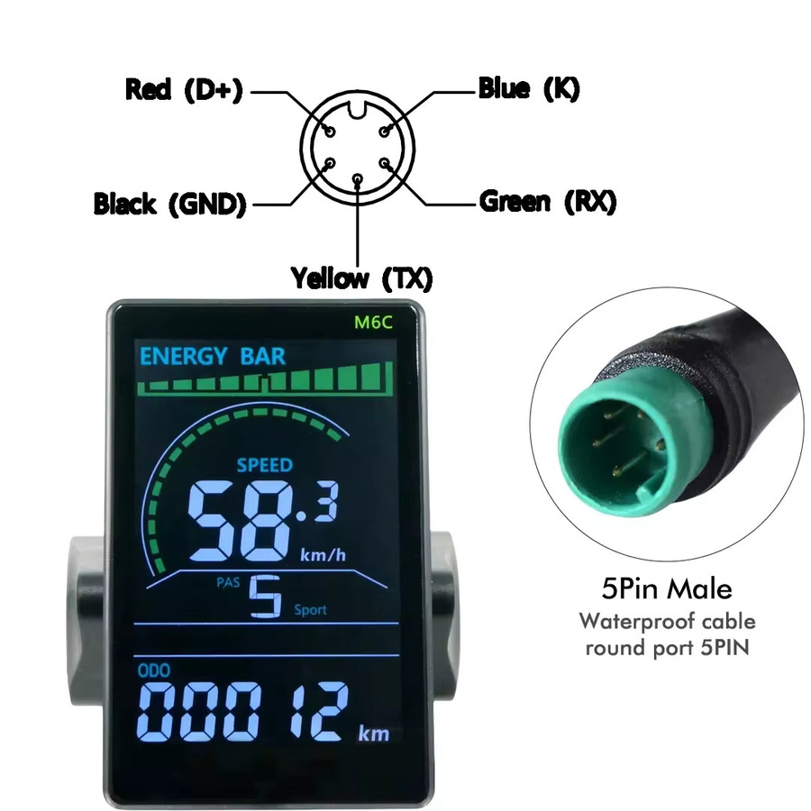 Mcezdy M6C E-Bike Farbdisplay LCD-Bildschirm mit UART No2 Protokoll und 5-Pin Anschluss in Schwarz - Bild 2