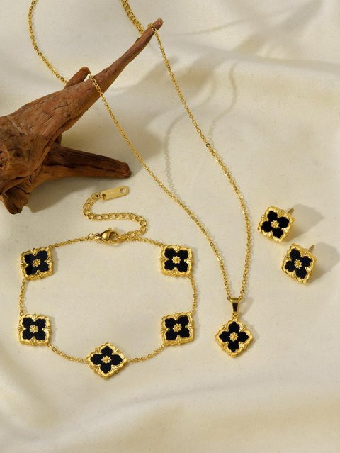Lucky Star Jewelry Schmuck-Set, Glücksklee, Edelstahl, Schwarz, Damen - Bild 1