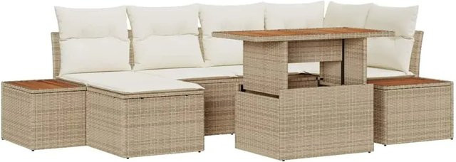 vidaXL Garten-Sofa-Set aus Poly-Rattan in Beige mit 7 Teilen und integriertem Stauraum sowie Polsterkissen - Bild 1