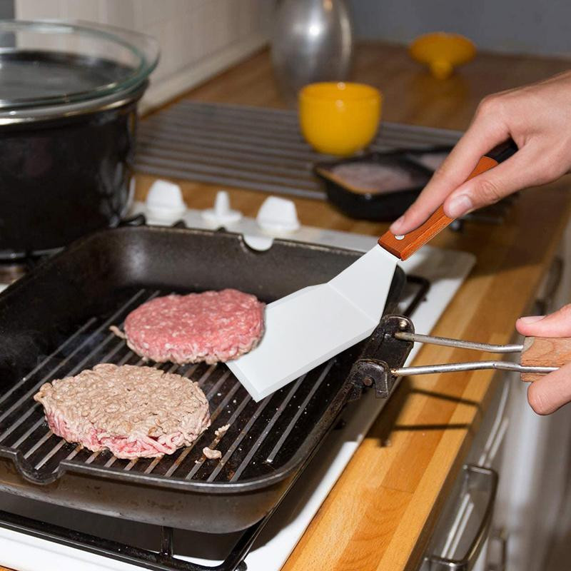 NATAWA Grillutensilien Set aus Edelstahl mit Holzgriff in Silber, Quadratischer Kochspatel und Fleischwender für Steak und Grill - Bild 2